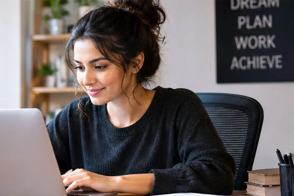 A girl focus on job